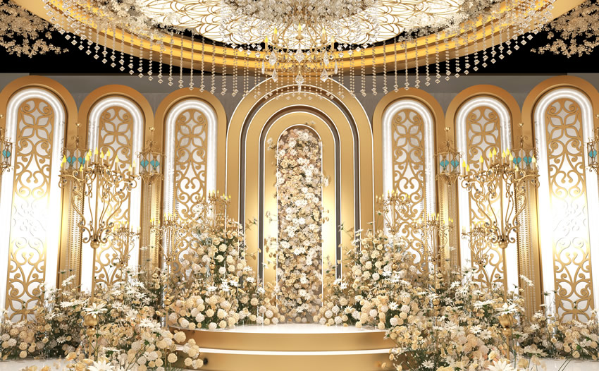 平罗香槟色调婚礼堂效果展示